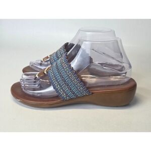 ITALIANA Women Sandals Size 7 M  Woven Teal Flip Flop Low Heel Made in Italy